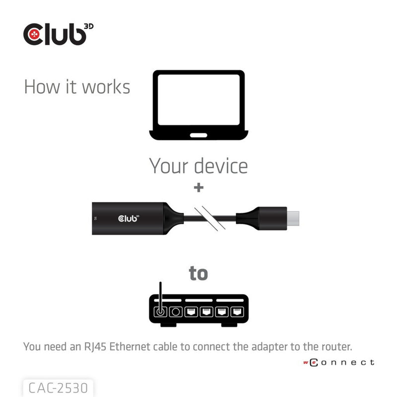 Afbeelding laden in galerijviewer, Club 3d usb-c naar rj45 5gbps ethernet m f adapter (zwart)