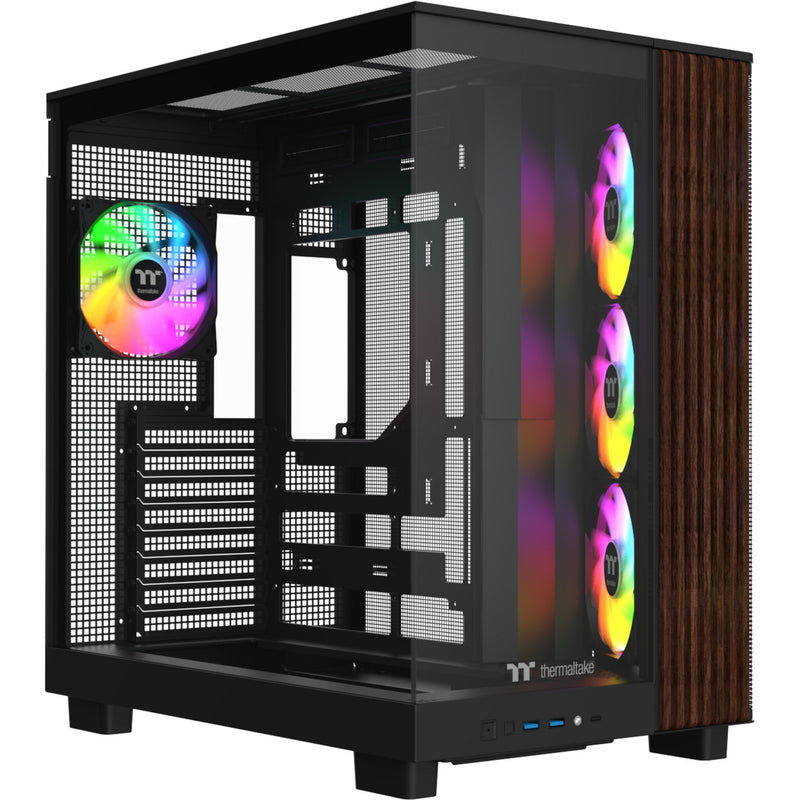 Afbeelding laden in galerijviewer, Thermaltake view 380 xl ws argb midi tower behuizing (zwart houtkleur | 2x usb-a | 1x usb-c | rgb | tempered glass)