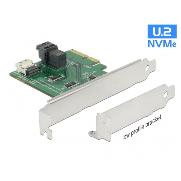 Afbeelding laden in galerijviewer, Delock pci express x4 card u.2 nvme naar 1 x internal sff-8654 4i + 1 x internal sff-8643 – low profile form factor adapter (zilver)