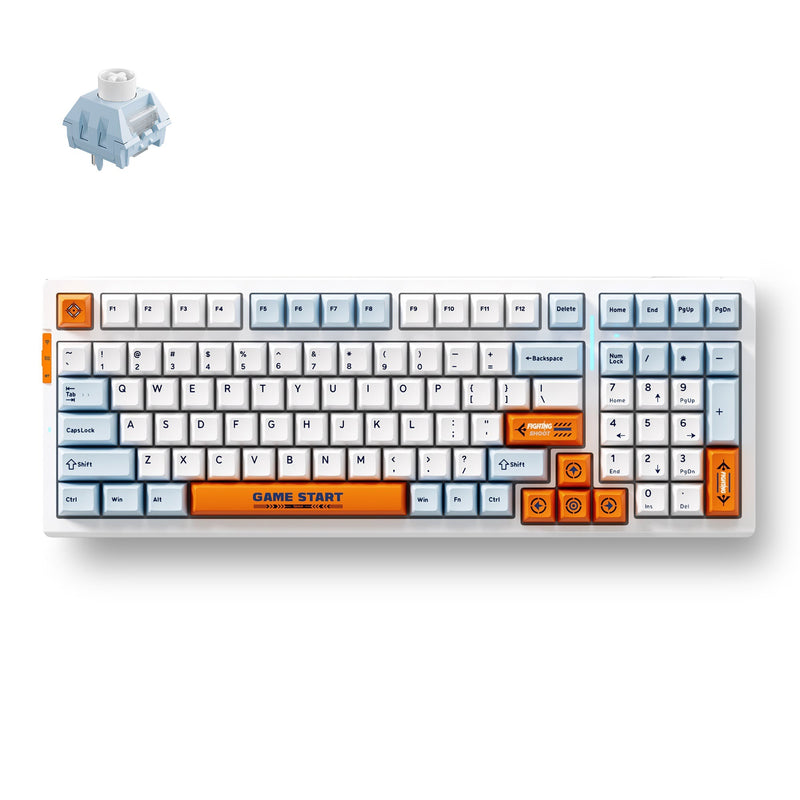 Afbeelding laden in galerijviewer, Mchose g98 pro orange blue snow tiger wireless tri-mode custom mechanical rgb gaming toetsenbord (blauw, us lay-out (qwerty), ttc snow tiger, rgb, hot swap, double-shot pbt, draadloos | bluetooth | usb-c)