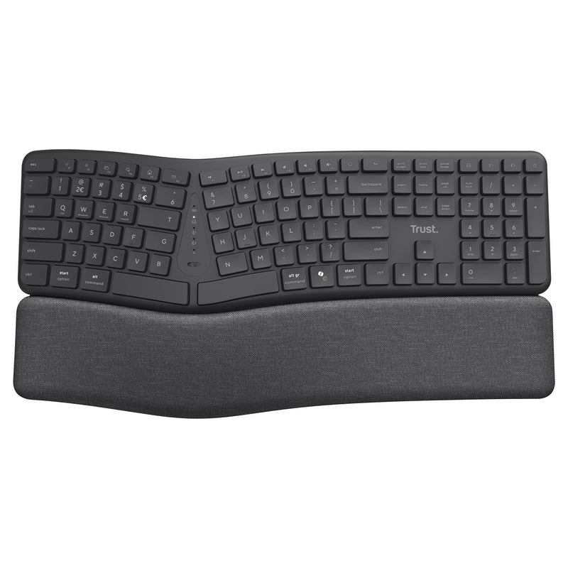 Afbeelding laden in galerijviewer, Trust keyra ergonomisch draadloos toetsenbord (zwart, us lay-out (qwerty), 100%, 2.4 ghz usb | bluetooth)
