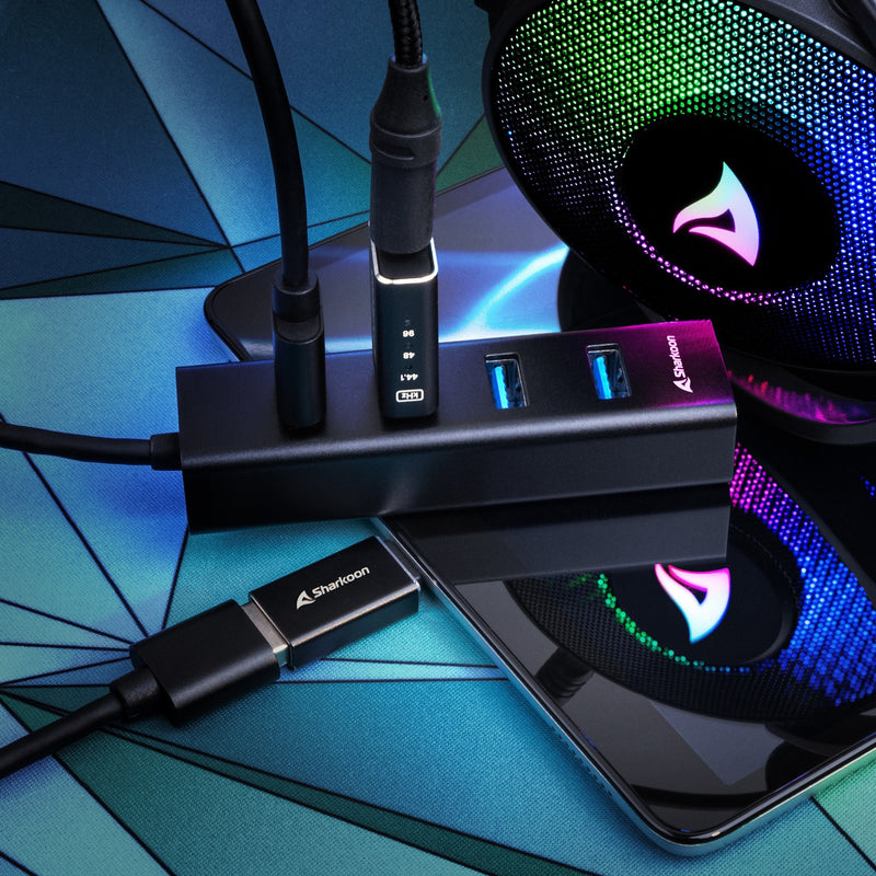 Afbeelding laden in galerijviewer, Sharkoon 4-port usb 3.2 gen 1 aluminium usb-hub (zwart)