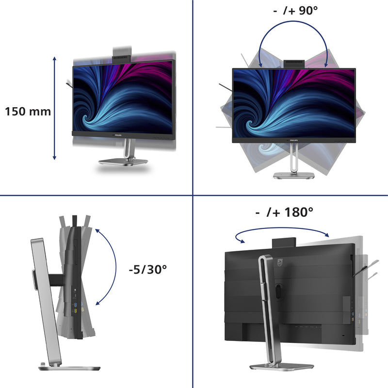 Afbeelding laden in galerijviewer, Philips 27b2u4601h 00 27 ledmonitor (zilver zwart, hdmi, displayport, usb-c, webcam, 120 hz)