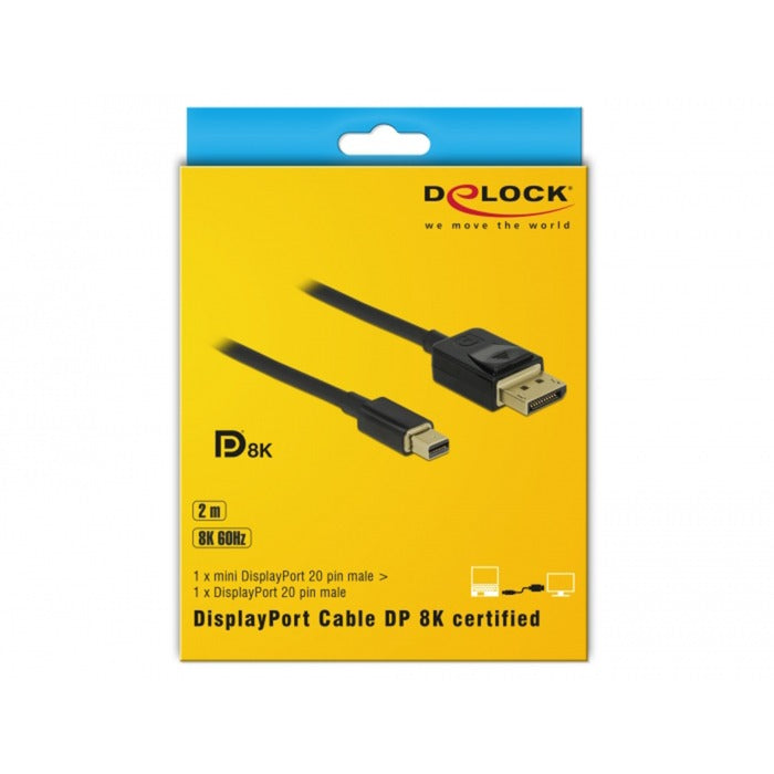Afbeelding laden in galerijviewer, Delock mini displayport > displayport kabel (zwart, 2 meter, 8k 60 hz )