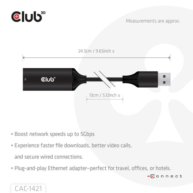 Afbeelding laden in galerijviewer, Club 3d usb-a naar rj45 ethernet 5gbps adapter (zwart)