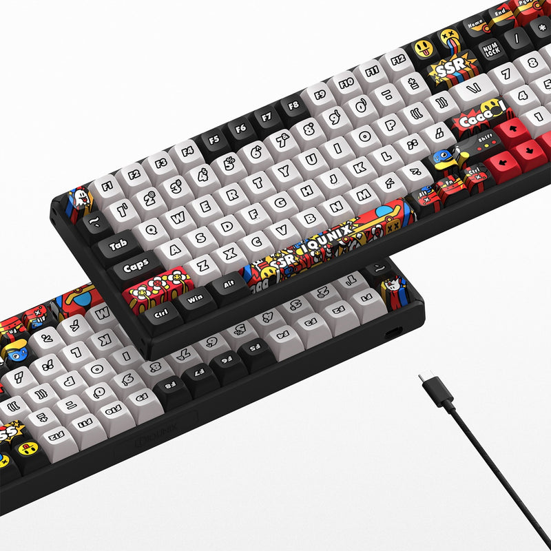 Afbeelding laden in galerijviewer, Iqunix f97 graffiti diary wireless mechanical keyboard (zwart, us lay-out (qwerty), cherry mx silent red, 96%, rgb leds, hot-swappable, pbt, 2.4ghz | bluetooth 5.1 | usb-c)