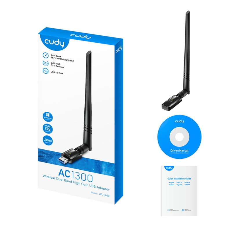 Afbeelding laden in galerijviewer, Cudy ac1300 wi-fi high-gain usb wlan adapter (zwart)