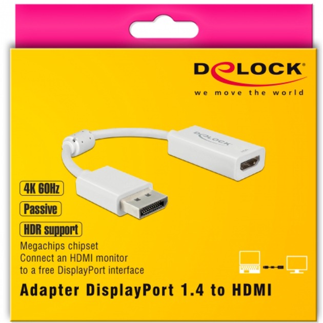 Afbeelding laden in galerijviewer, Delock displayport 1.4 > hdmi adapter (wit, 0,1 meter, 4k)