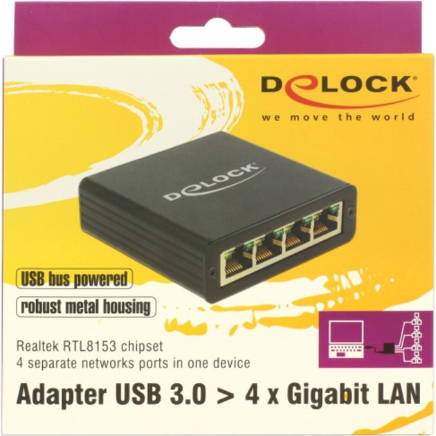 Afbeelding laden in galerijviewer, Delock usb 3.0 > 4x gigabit lan adapter (zwart, 80 centimeter)