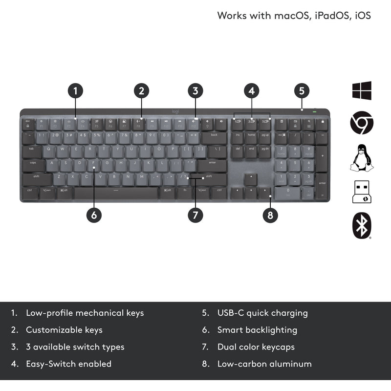 Afbeelding laden in galerijviewer, Logitech mx mechanical toetsenbord (zwart, us-international lay-out (qwerty), 100%, bluetooth)
