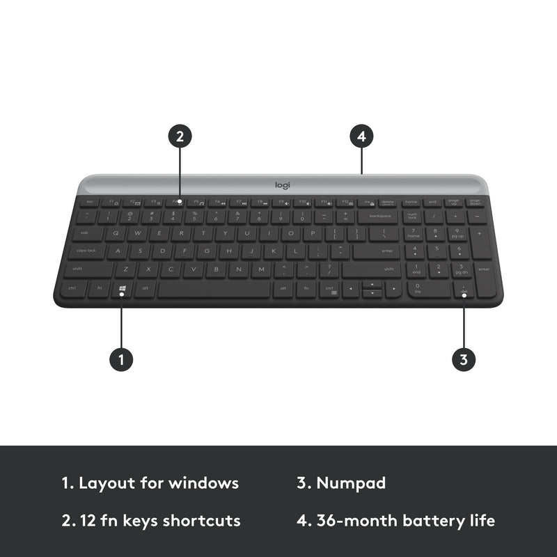 Afbeelding laden in galerijviewer, Logitech mk470 slim draadloze desktopset (zwart, us-international lay-out (qwerty), scissor switches, 100%, 1000 dpi)
