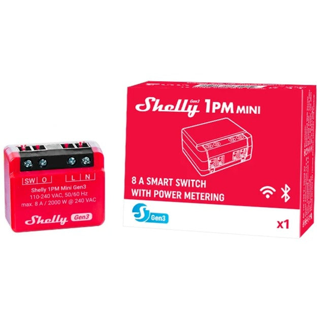 Afbeelding laden in galerijviewer, Shelly plus 1pm mini gen3 relais (rood zwart, wifi)