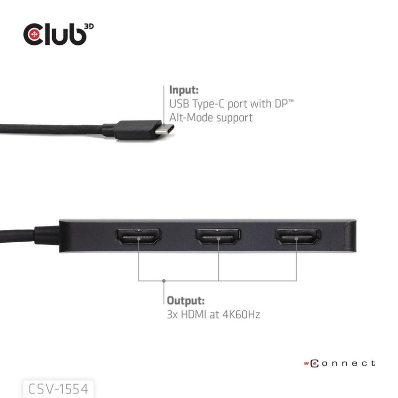 Afbeelding laden in galerijviewer, Club 3d usb-c naar 3x hdmi hub (zwart)