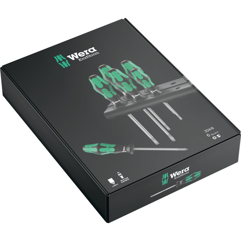 Afbeelding laden in galerijviewer, Wera 334 6 schroevendraaierset kraftform plus (zwart groen, 6-delig)