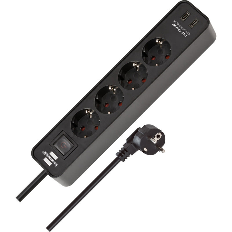 Afbeelding laden in galerijviewer, Brennenstuhl ecolor 4-voudige stekkerdoos met 2 usb-laadaansluitingen stekkerdoos (zwart, 2x usb-c)
