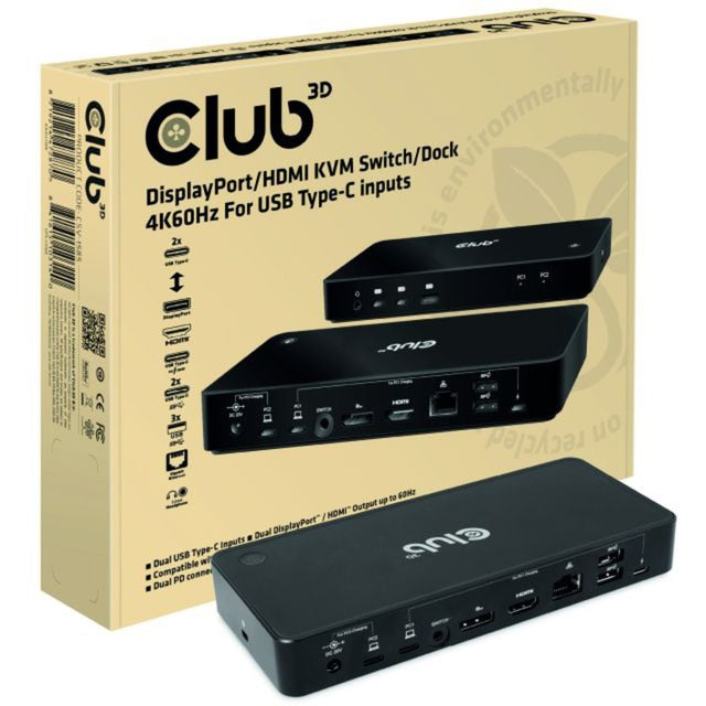 Afbeelding laden in galerijviewer, Club 3d displayport hdmi dock 4k60hz dockingstation (zwart, met kvm-functionaliteit)