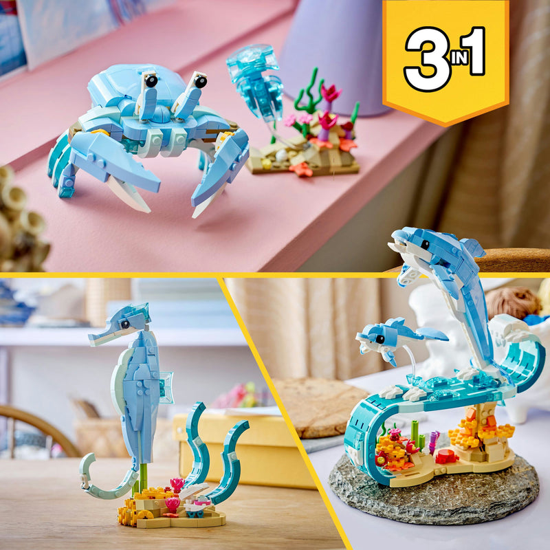 Afbeelding laden in galerijviewer, Lego ® creator 3in1 zeedieren: prachtige dolfijnen - bouw om tot een zeepaardje of krab - 31385