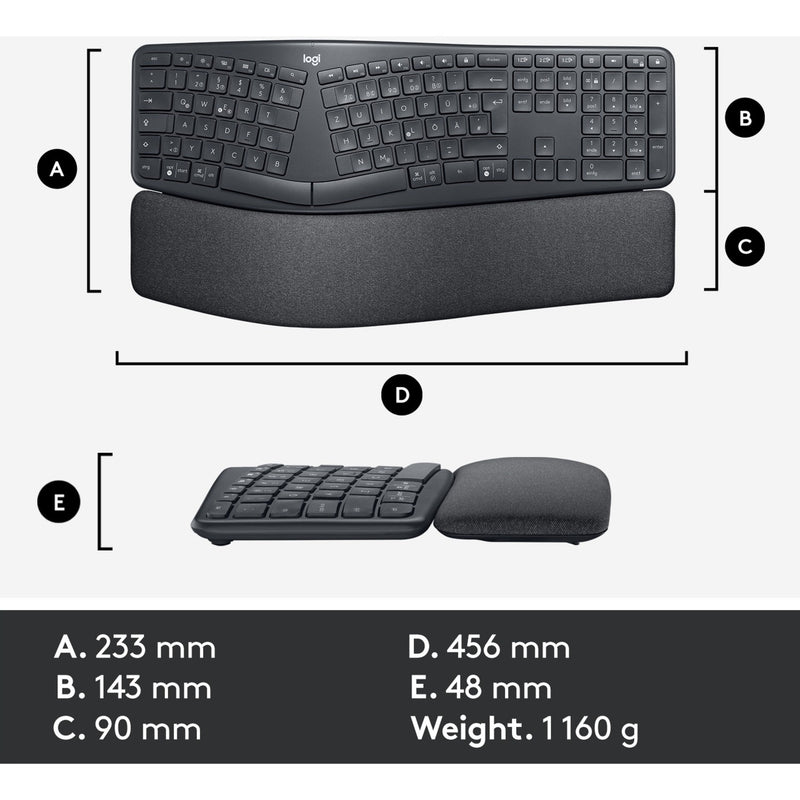 Afbeelding laden in galerijviewer, Logitech k860 ergo keyboard (zwart, 100%, bluetooth, us international iso)