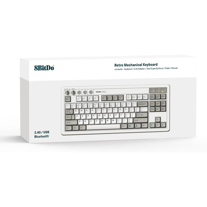 Afbeelding laden in galerijviewer, 8bitdo retro mechanical keyboard m edition (grijs, us lay-out (qwerty), kailh box white, 80% (tkl), bluetooth low energy, wireless 2.4g, usb)