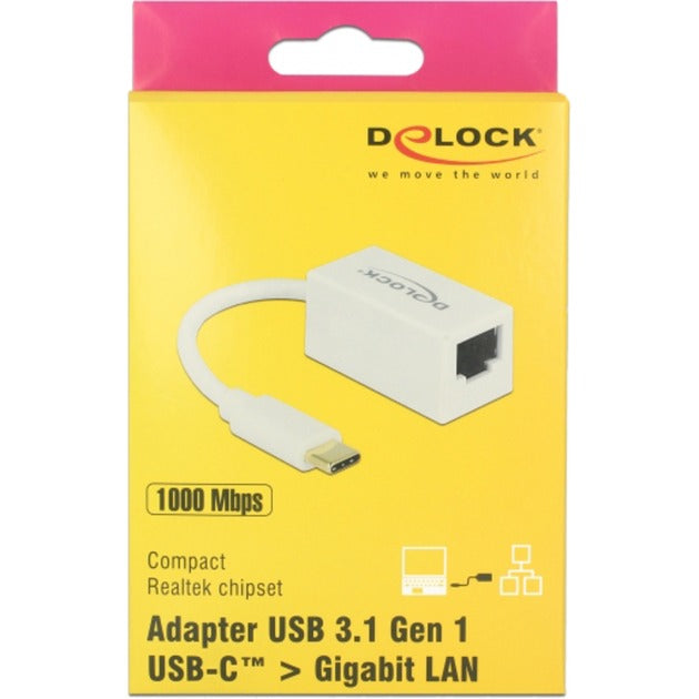 Afbeelding laden in galerijviewer, Delock superspeed usb-c (usb 3.1 gen 1) male > gigabit lan 10 100 1000 mbps compact adapter (wit, 0,135 meter)