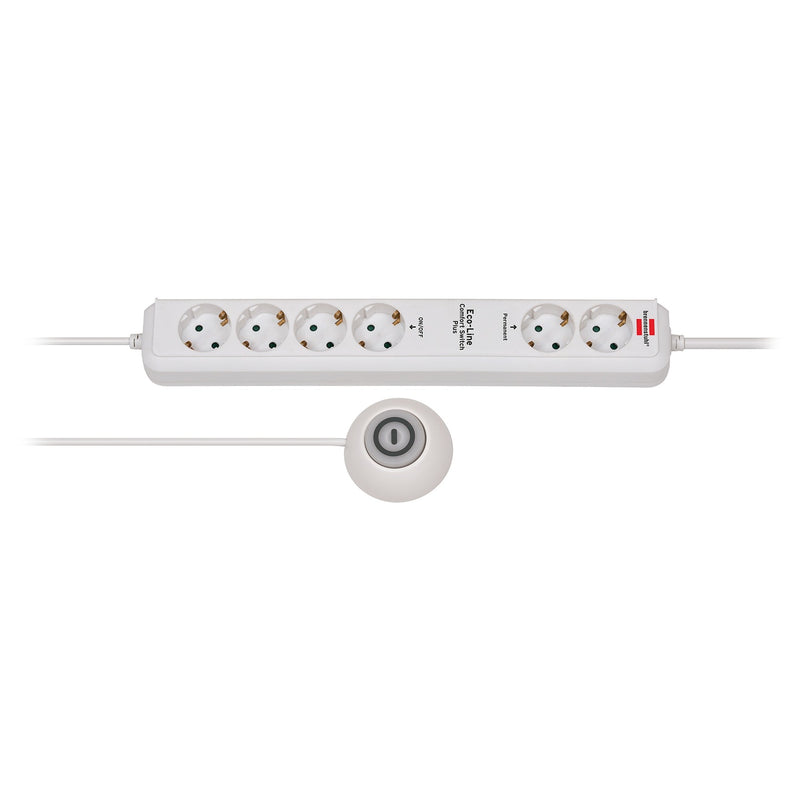 Afbeelding laden in galerijviewer, Brennenstuhl eco-line stekkerdoos comfort switch plus el csp 24 6-voudig wit 1,5m h05vv-f 3g1,5 2 permanente, 4 schakelbare externe voetschakelaar