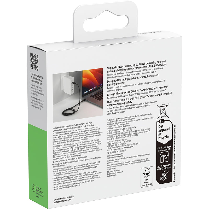 Afbeelding laden in galerijviewer, Belkin boostcharge usb-c > usb-c kabel (zwart, 1 meter, 240 w)