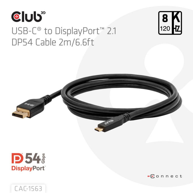 Afbeelding laden in galerijviewer, Club 3d usb-c naar displayport 2.1 kabel (zwart, 2 meter)