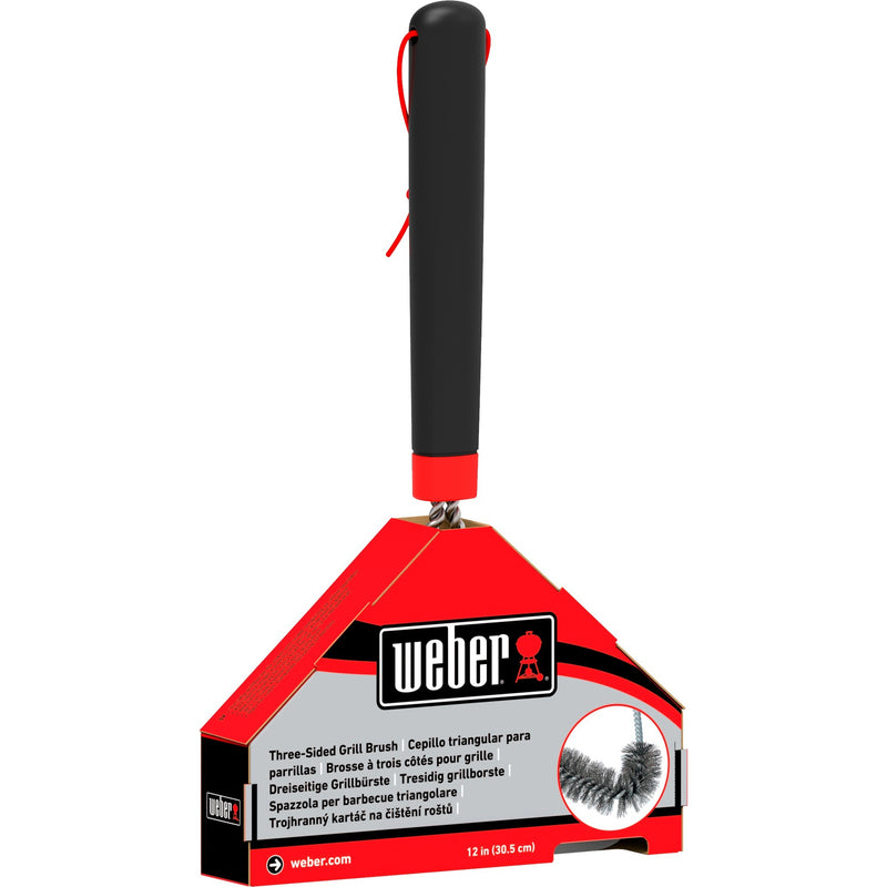 Afbeelding laden in galerijviewer, Weber driezijdige reinigingsborstel grillreinigingsborstel (zwart rood, 30 cm)