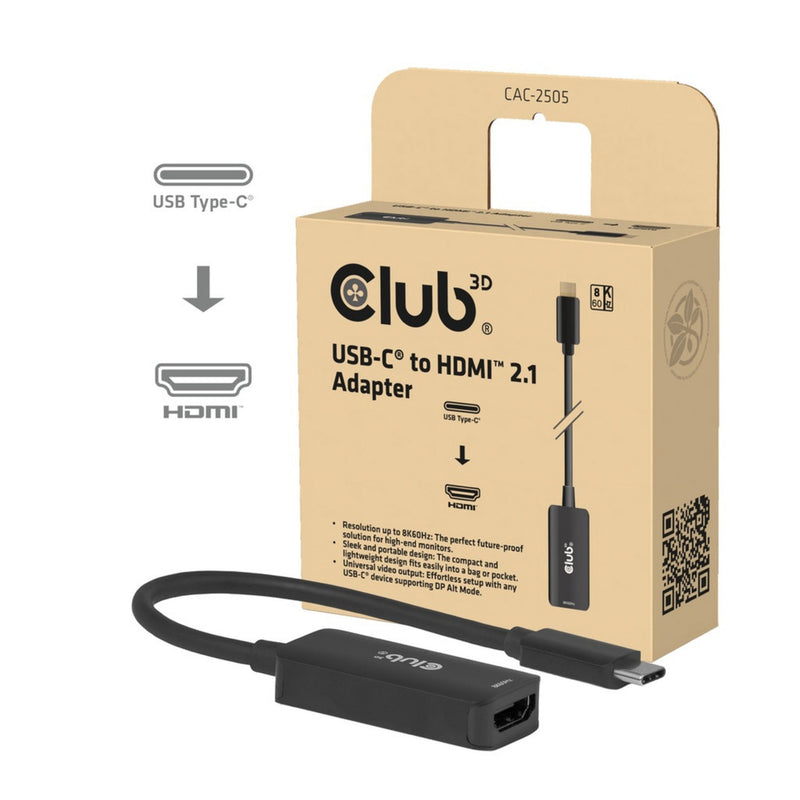 Afbeelding laden in galerijviewer, Club 3d cac-2505 usb-c naar hdmi 2.1 adapter 8k60hz (zwart)