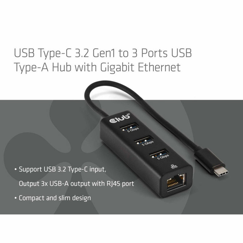 Afbeelding laden in galerijviewer, Club 3d usb‑c 3.2 gen 1 naar 3x usb‑a + ethernet dockingstation (zwart)