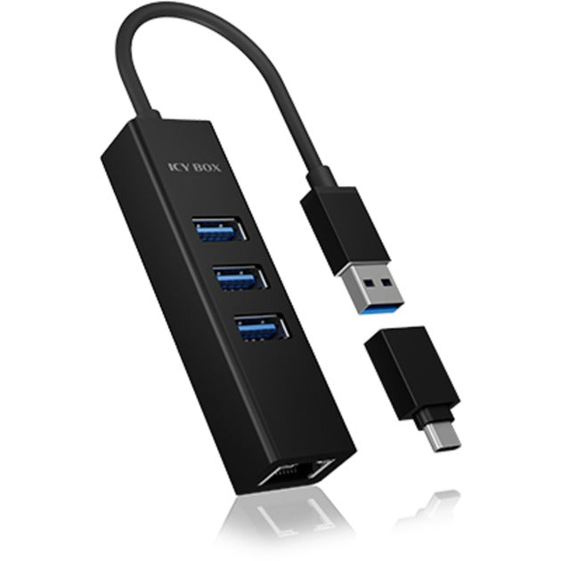 Afbeelding laden in galerijviewer, Icy box ib-hub1419-lan usb-hub (zwart, 3x usb-a 3.2 (5 gbit s), 1x lan)