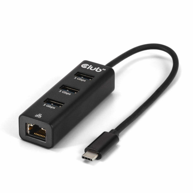 Afbeelding laden in galerijviewer, Club 3d usb‑c 3.2 gen 1 naar 3x usb‑a + ethernet dockingstation (zwart)