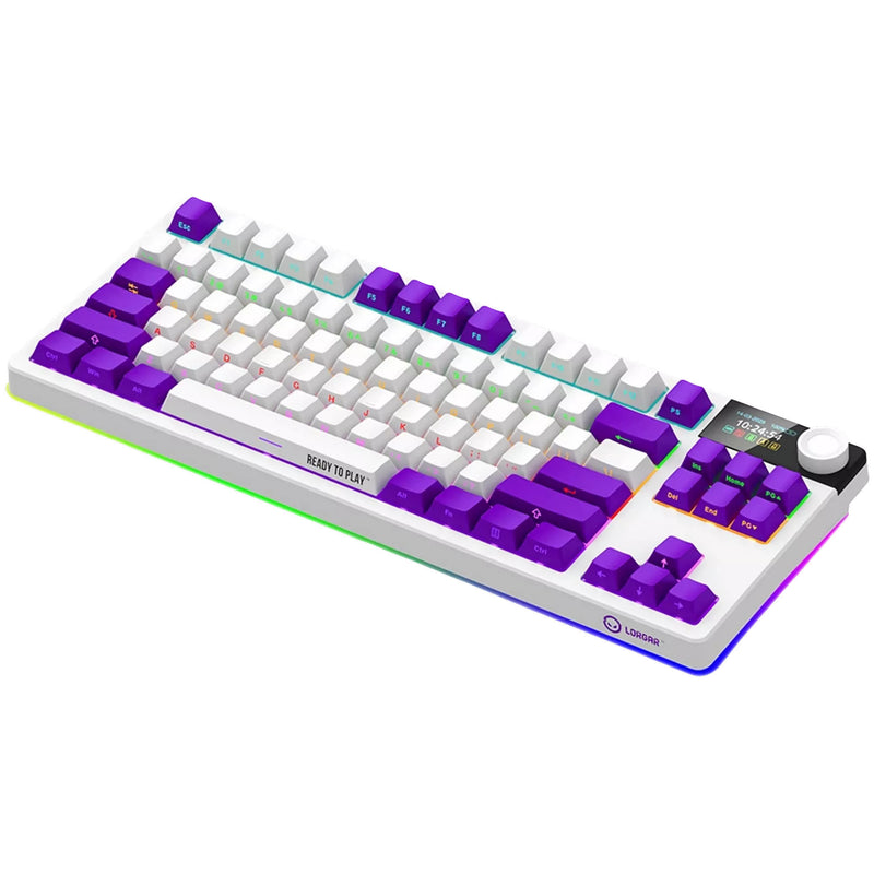 Afbeelding laden in galerijviewer, Lorgar kbp70tklw rgb mechanisch gaming toetsenbord (wit, us lay-out (qwerty), logar toxic purple, 80% (tkl), rgb, hot-swappable, pbt double-shot, bluetooth | 2.4ghz | usb)