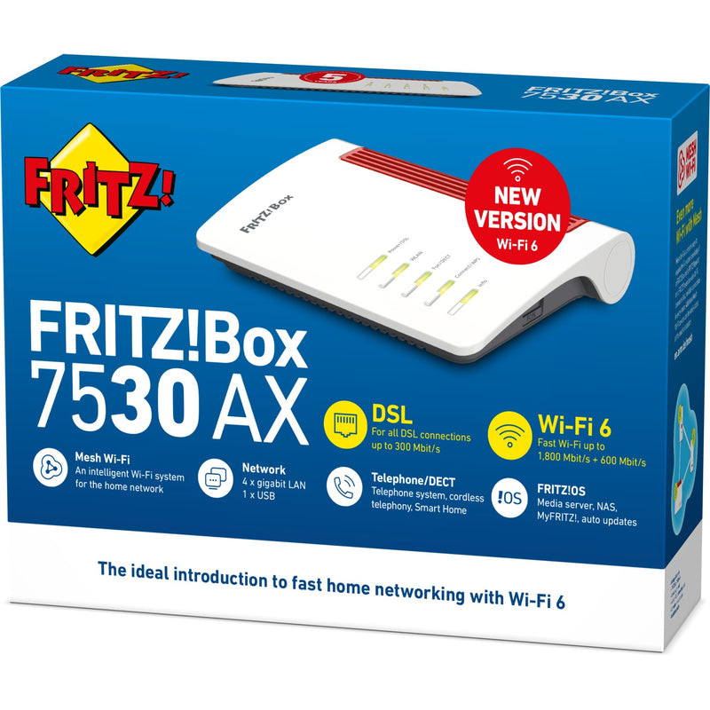 Afbeelding laden in galerijviewer, Fritz! box 7530 ax international router (wit rood, mesh wi-fi)