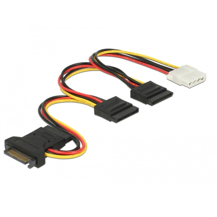 Afbeelding laden in galerijviewer, Delock sata 15 pin plug > 3 x sata receptacle + 1 x molex 4 pin female (pcb) kabel (20 cm)