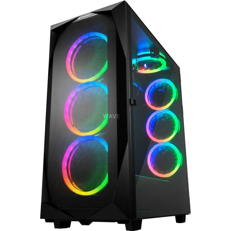 Afbeelding laden in galerijviewer, Sharkoon rev300 midi tower behuizing (zwart | 4x usb-a | 1x usb-c | rgb | tempered glass)