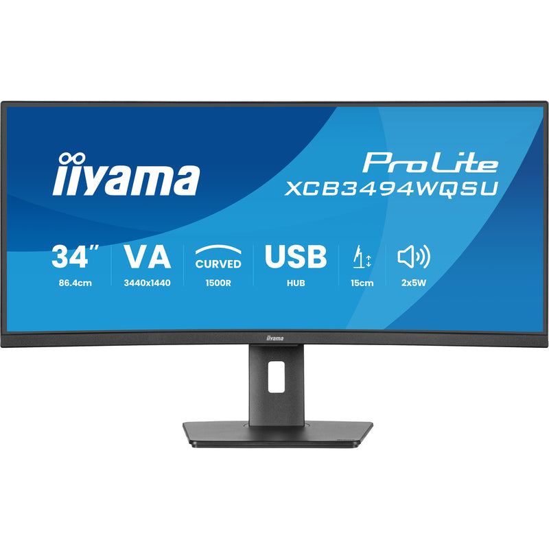 Afbeelding laden in galerijviewer, Iiyama prolite xcb3494wqsu-b1 34 curved ultrawide monitor (zwart, 2x hdmi, displayport, 2x usb-a, 2x usb-c)
