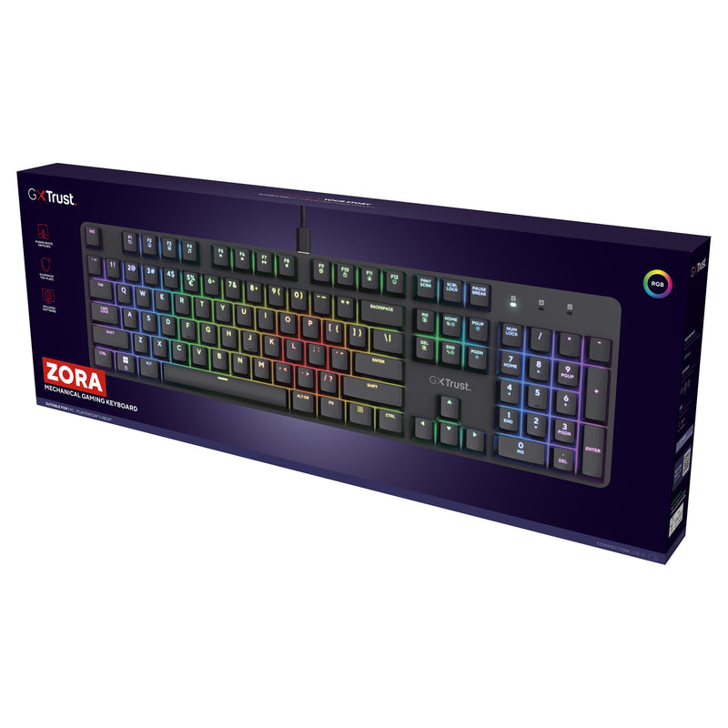 Afbeelding laden in galerijviewer, Trust gxt 871 zora mechanisch gaming toetsenbord (zwart, us lay-out (qwerty), huano red, 100%, rgb)
