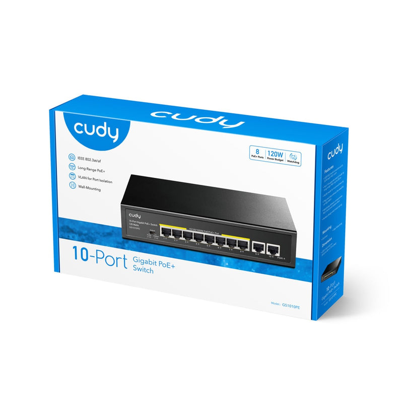 Afbeelding laden in galerijviewer, Cudy 8-gbe poe+ switch with 2 uplink gbe (zwart)