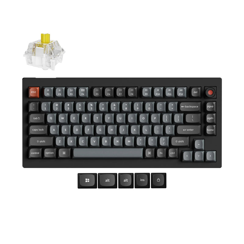 Afbeelding laden in galerijviewer, Keychron v1w-d4 8k qmk wired custom mechanical keyboard (zwart, us lay-out (qwerty), super banana, 75%, rgb leds, double-shot pbt, hot swap, 8k, knop)
