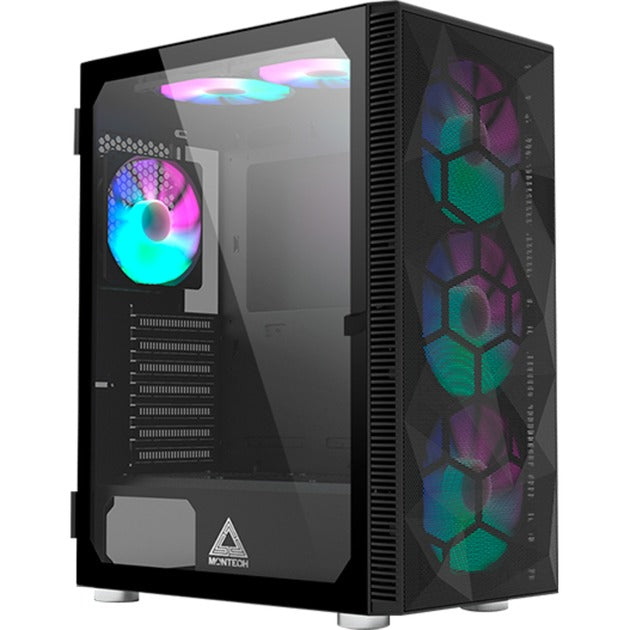 Afbeelding laden in galerijviewer, Montech x3 mesh midi tower behuizing (zwart | 3x usb-a | rgb | tempered glass)