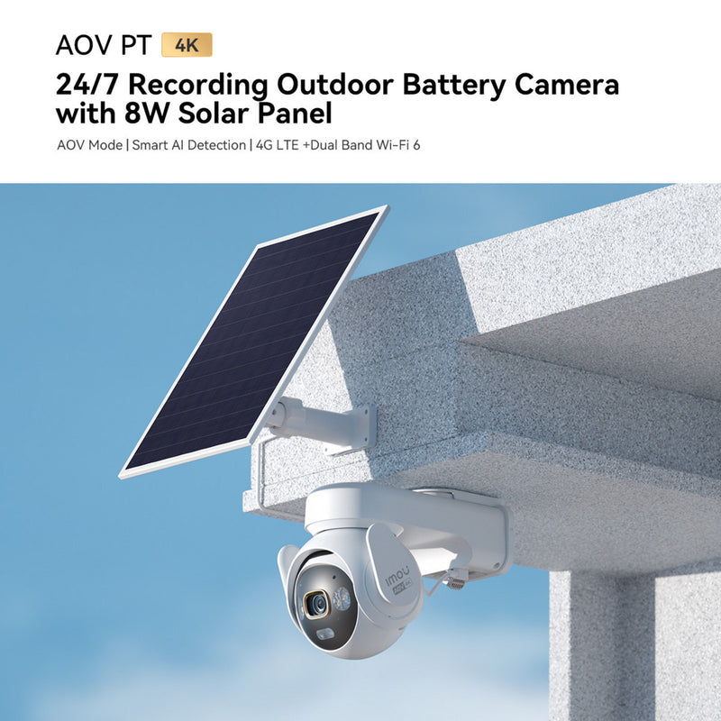 Afbeelding laden in galerijviewer, Imou aov pt 4k kit (wifi+4g) simcard sd beveiligingscamera (wit, 8 mp, wifi 6, 4g lte, solar panel, ai-detectie)