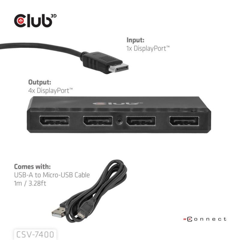 Afbeelding laden in galerijviewer, Club 3d displayport quad monitor hub mst 4x 4k30hz displayport splitter (zwart)