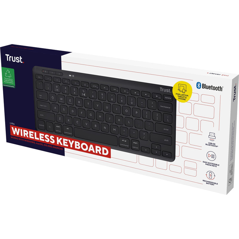 Afbeelding laden in galerijviewer, Trust lyra compact draadloos toetsenbord (zwart, us lay-out (qwerty), scissor switches, 65%, 2,4 ghz usb, bluetooth)
