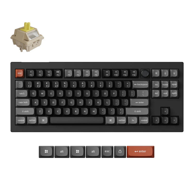 Afbeelding laden in galerijviewer, Keychron v3 ultra 8k wireless custom mechanical keyboard (zwart, us lay-out (qwerty), silk pom banana, 80% (tkl), rgb, hot swap, 2.4 ghz | bluetooth 5.3 | usb-c)