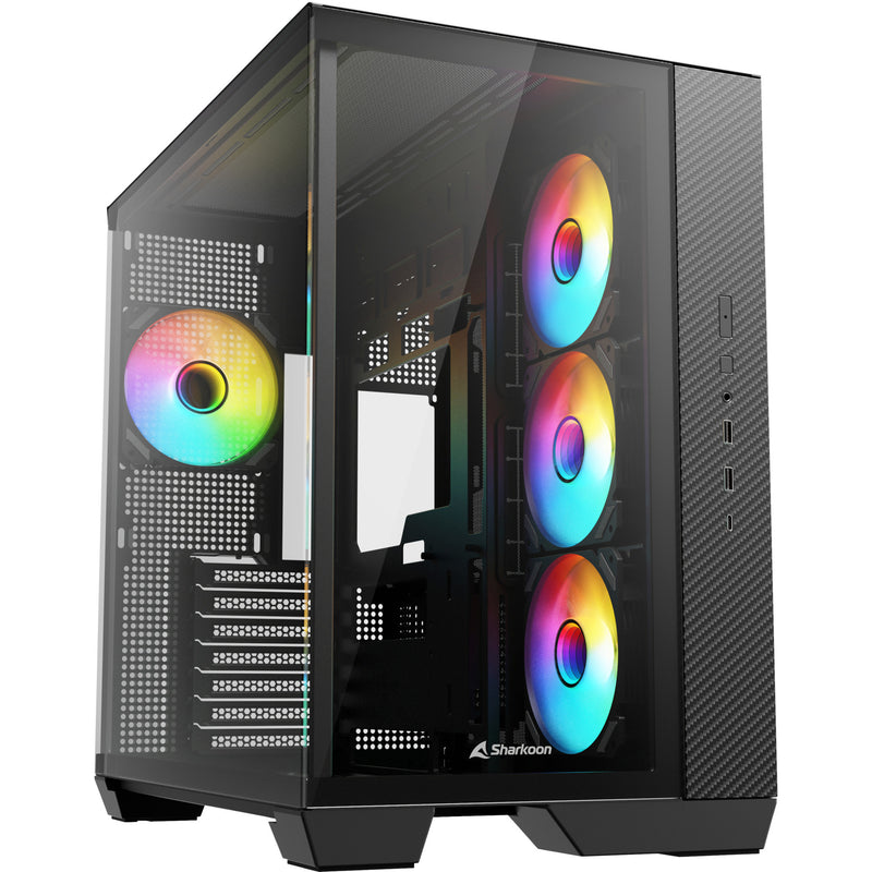 Afbeelding laden in galerijviewer, Sharkoon steel shark midi tower behuizing (zwart | 2x usb-a | 1x usb-c | rgb | tempered glass)