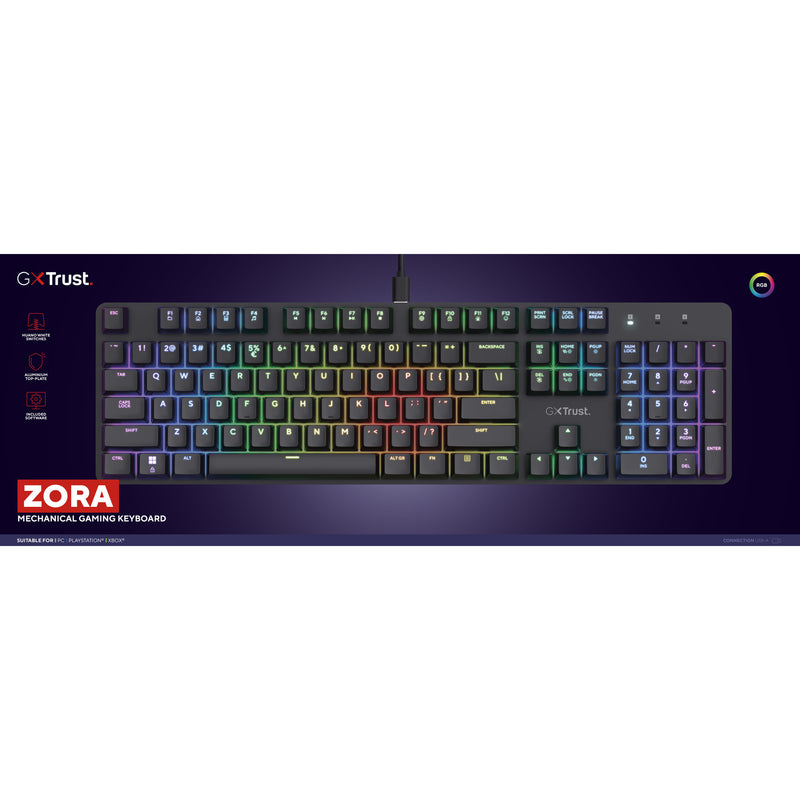 Afbeelding laden in galerijviewer, Trust gxt 871 zora mechanisch gaming toetsenbord (zwart, us lay-out (qwerty), huano red, 100%, rgb)