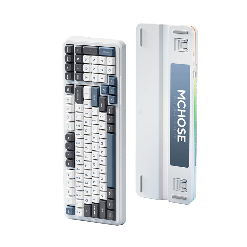 Afbeelding laden in galerijviewer, Mchose k99 navy blue hyacinth wireless gasket mount mechanical rgb toetsenbord (wit, us lay-out (qwerty), ktt hyacinth, rgb, hot swap, double-shot pbt, draadloos | bluetooth | usb-c)