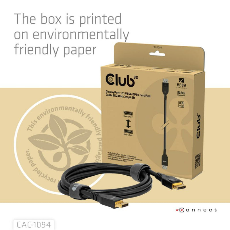 Afbeelding laden in galerijviewer, Club 3d gecertificeerde displayport 2.1 kabel (zwart, 2 meter, 10k)