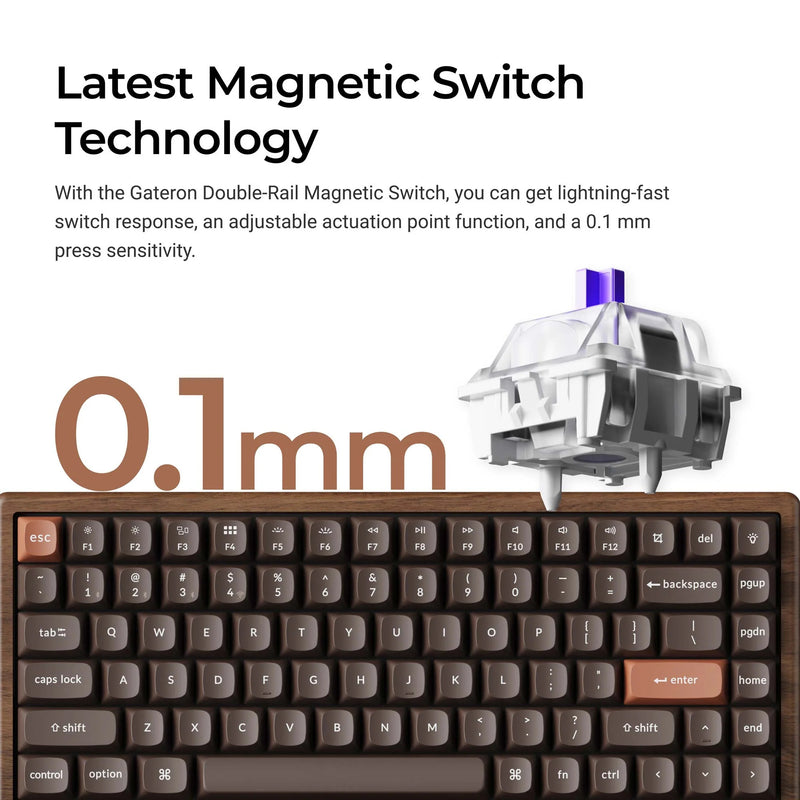 Afbeelding laden in galerijviewer, Keychron k2he all-wood special edition mechanisch toetsenbord (houtkleur, us lay-out (qwerty), gateron double-rail magnetic nebula, 75%, gateron double-rail magnetic, osa pbt double-shot, hot swap, bluetooth 5.2 | usb-c)
